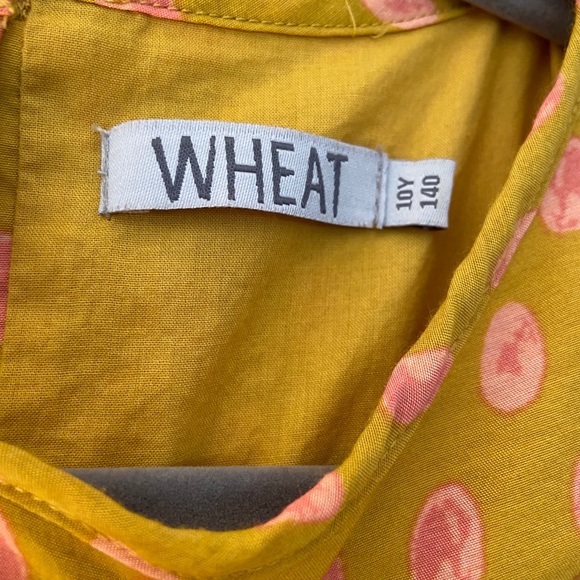 Girls golden mustard yellow dress with pink dots - Picture 4 of 7